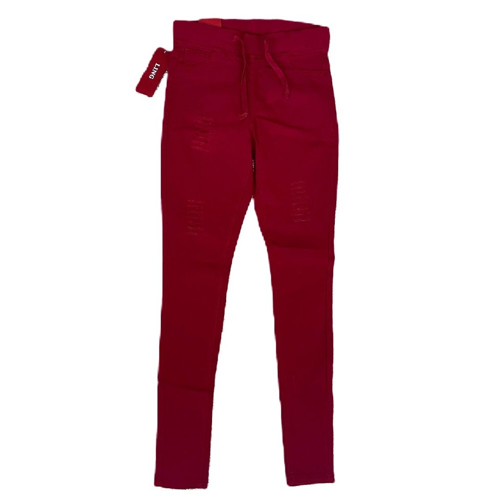 NWT Burgundy Raw-Slit Jeggings - L